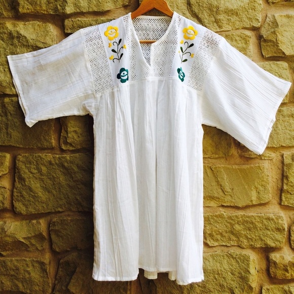 Tops - Huipil Beach Swim CoverUp Hand Woven Mexican Boho